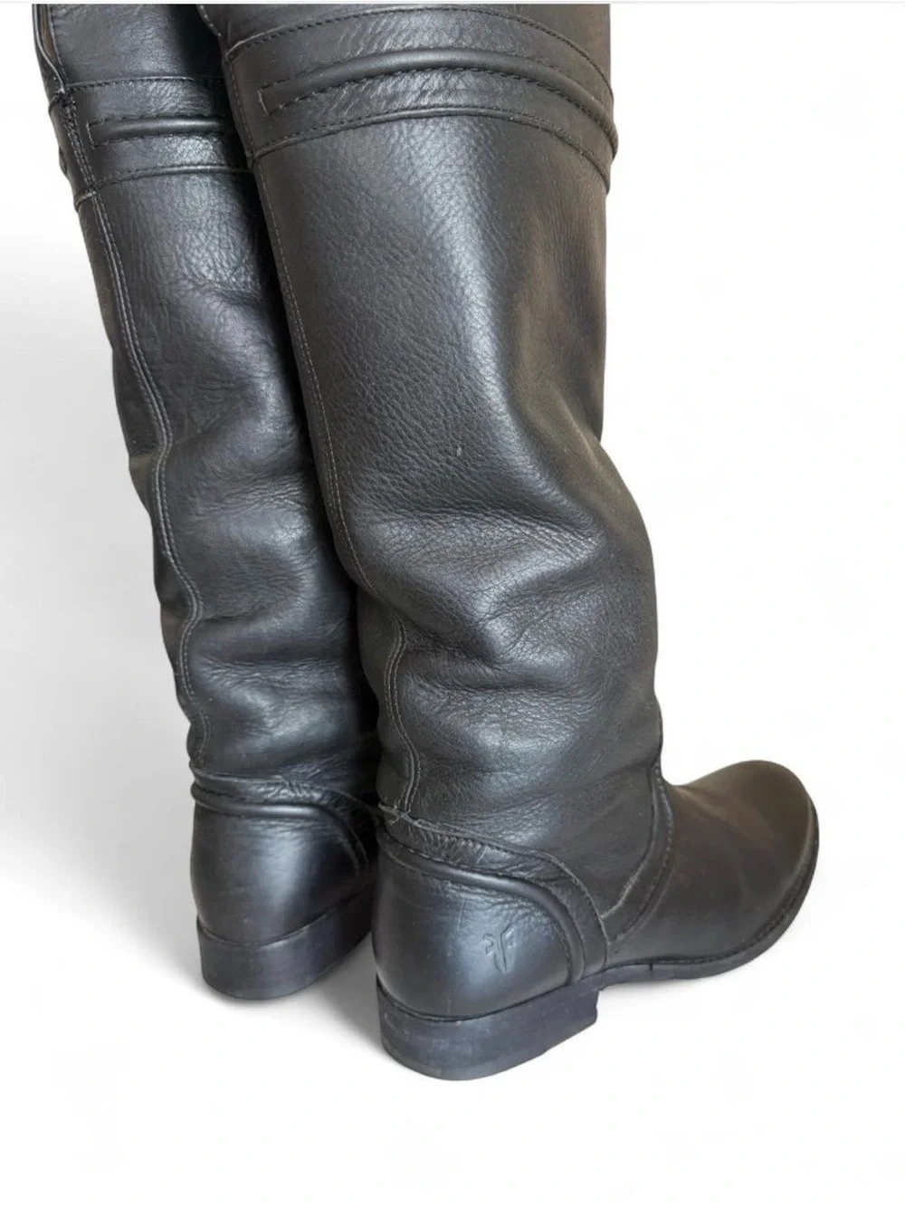 VINTAGE FRYE MELISSA TRAPUNTO TALL LEATHER BOOTS - BLACK SIZE 5.5